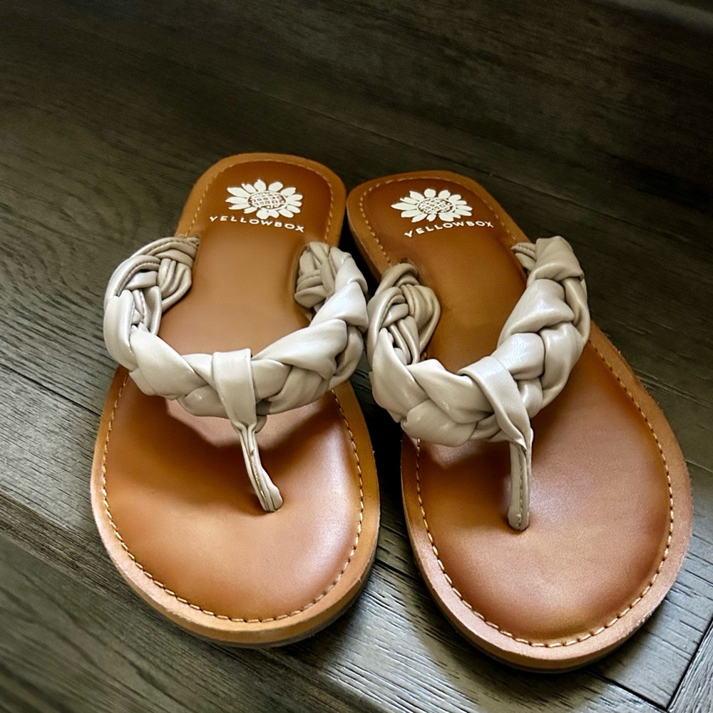 LIKE NEW! Size 8 YellowBox Dauphine Women's Braided Tan/Cream/Beige Sandals